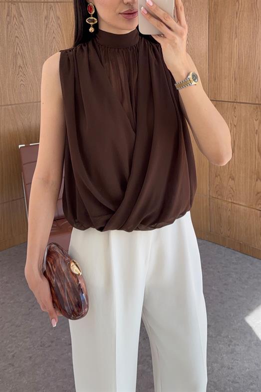 Kahverengi Şifon Bluz