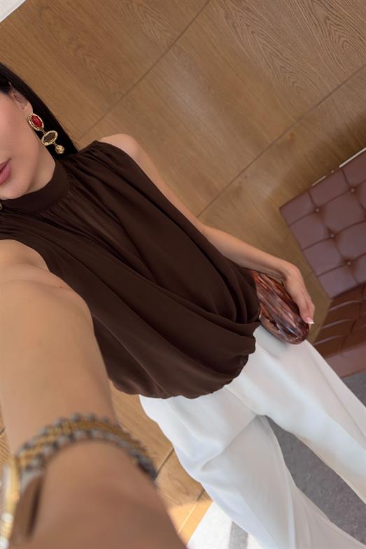 Kahverengi Şifon Bluz