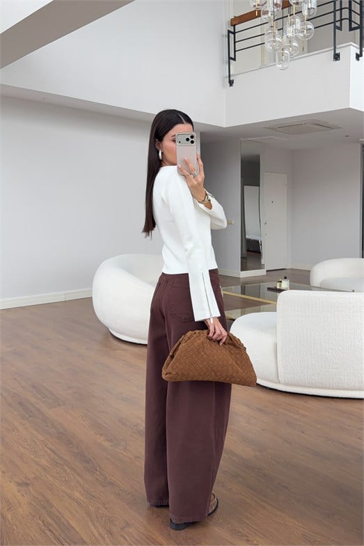 Kahverengi Soft Barrel Denim Pantolon