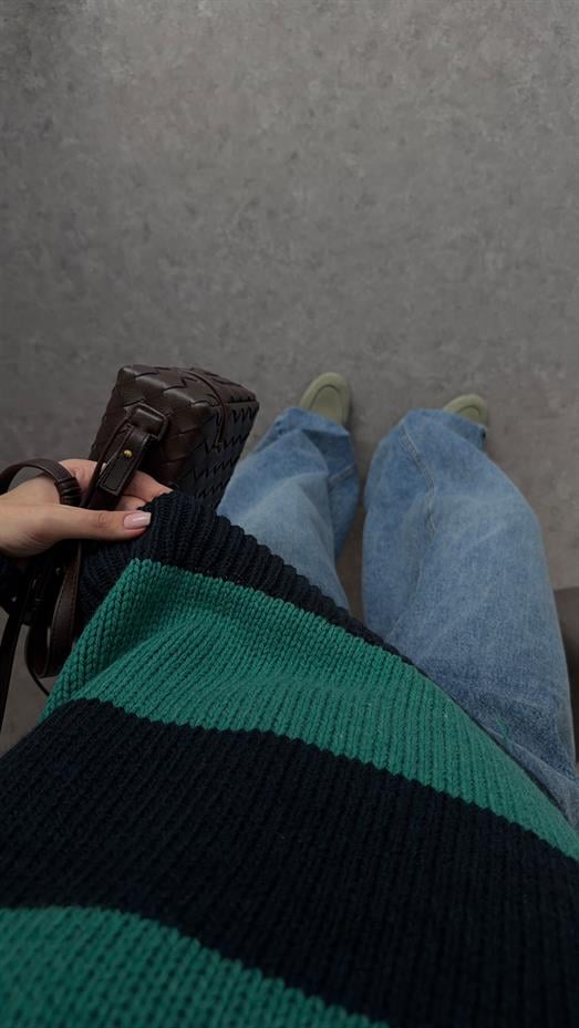 Kalın Çizgili Yeşil Kazak