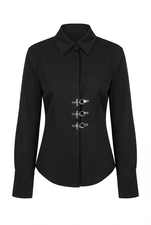 Kancalı Siyah Gömlek