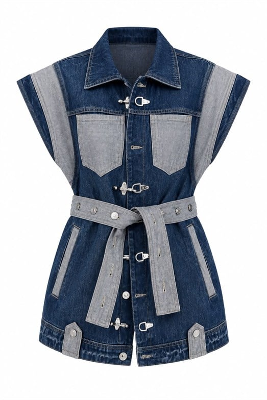 Kancalı Tasarım Denim Yelek