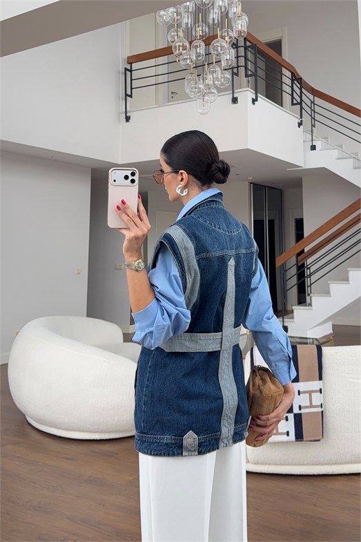 Kancalı Tasarım Denim Yelek