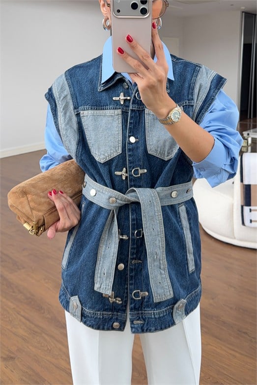 Kancalı Tasarım Denim Yelek