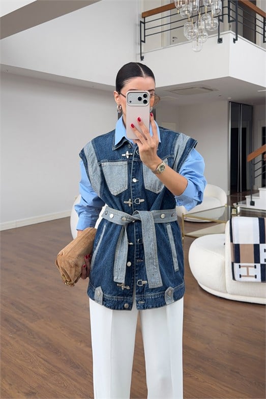 Kancalı Tasarım Denim Yelek
