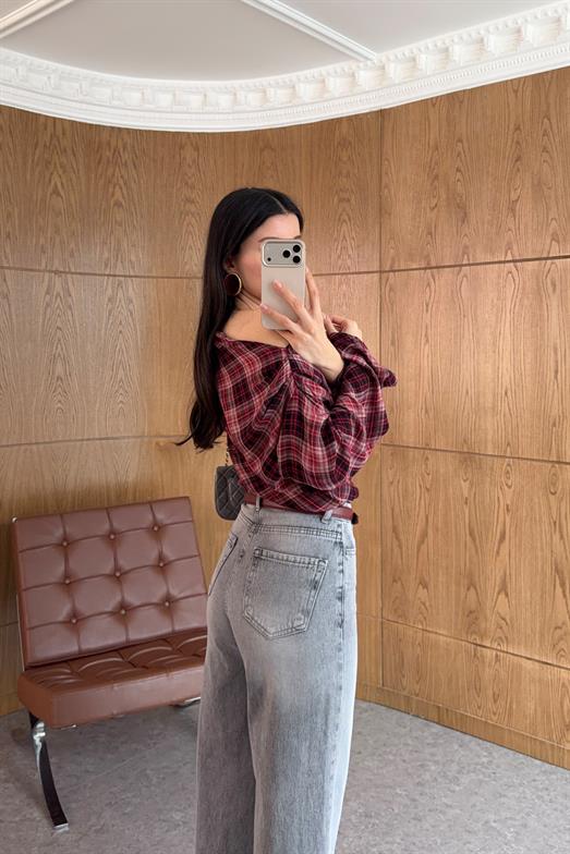 Kar Yıkama Gri Wide Leg Kesik Paça Jean