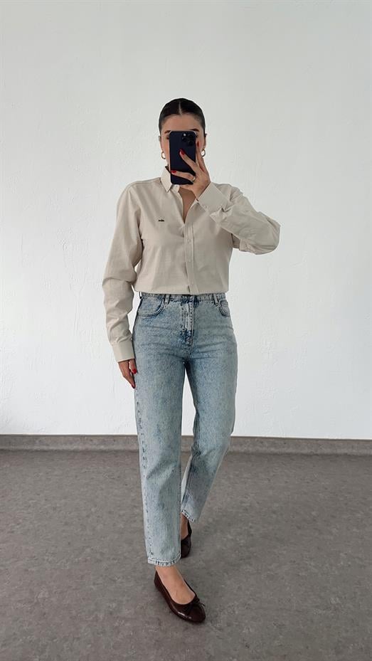 Kar Yıkamalı Momfit Jean