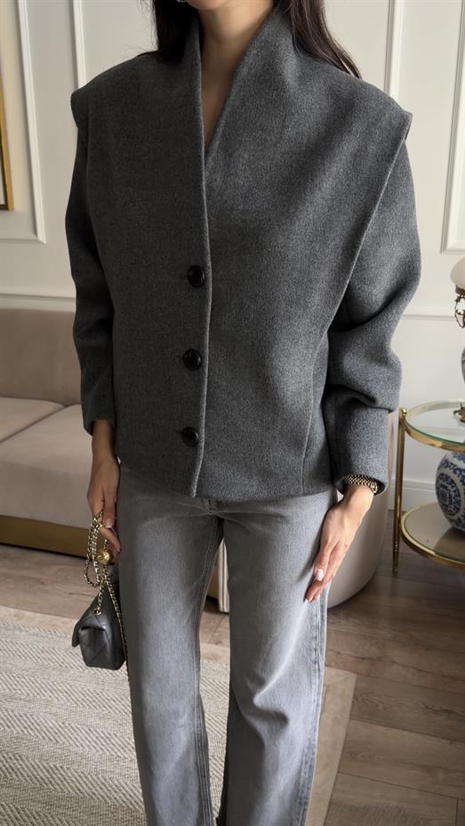 Kaşe Antrasit Kısa Kaban