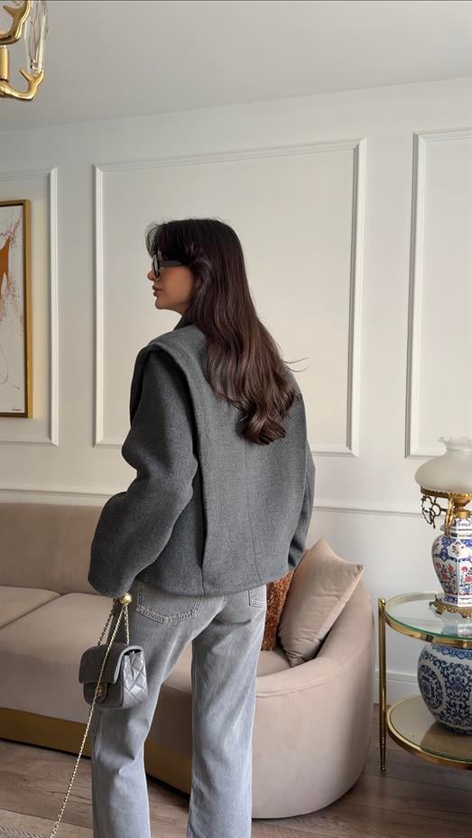 Kaşe Antrasit Kısa Kaban