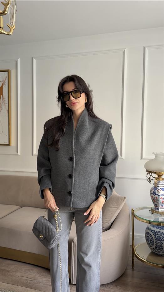 Kaşe Antrasit Kısa Kaban