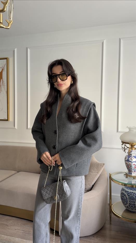 Kaşe Antrasit Kısa Kaban