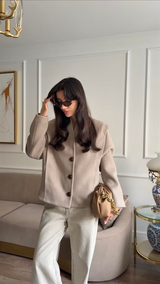 Kaşe Bej Kısa Kaban