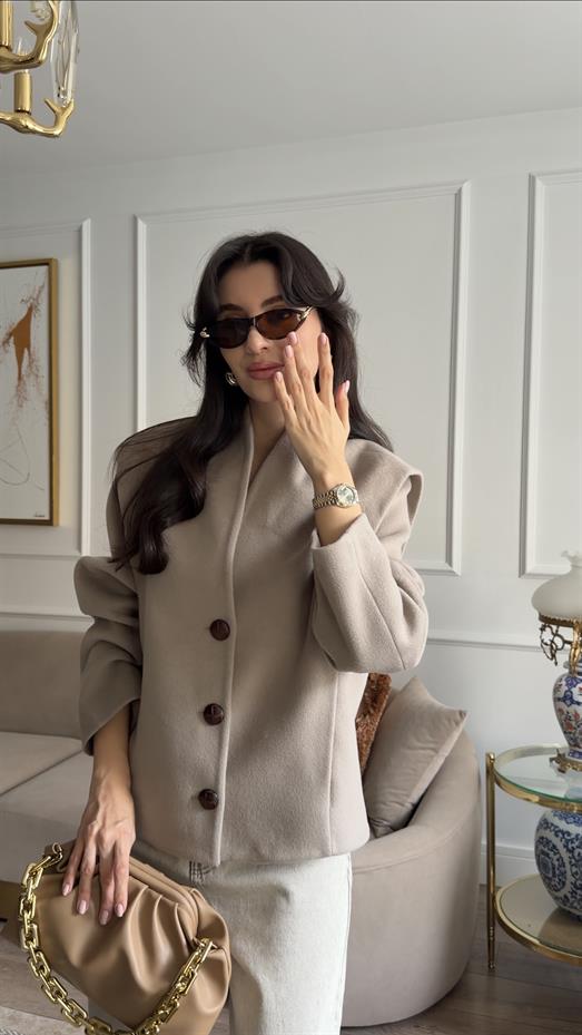 Kaşe Bej Kısa Kaban