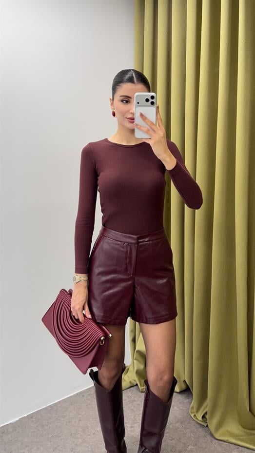 Kaşmir Dokulu Bordo Basic Bluz