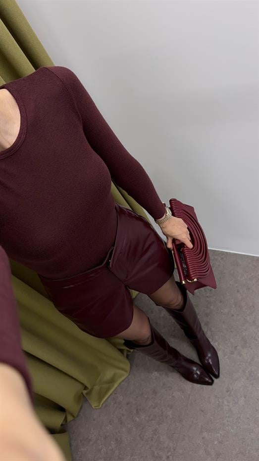 Kaşmir Dokulu Bordo Basic Bluz