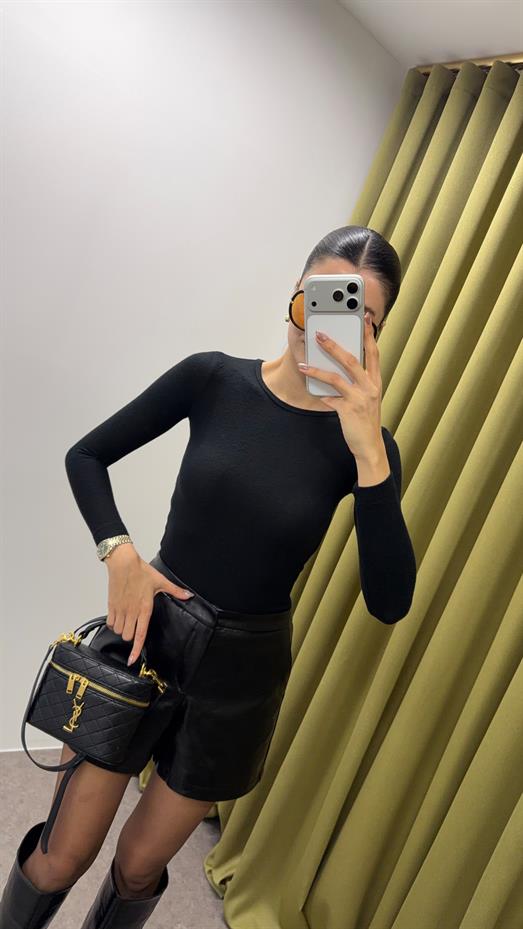 Kaşmir Dokulu Siyah Basic Bluz