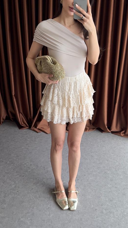 Katlı Krem Etek