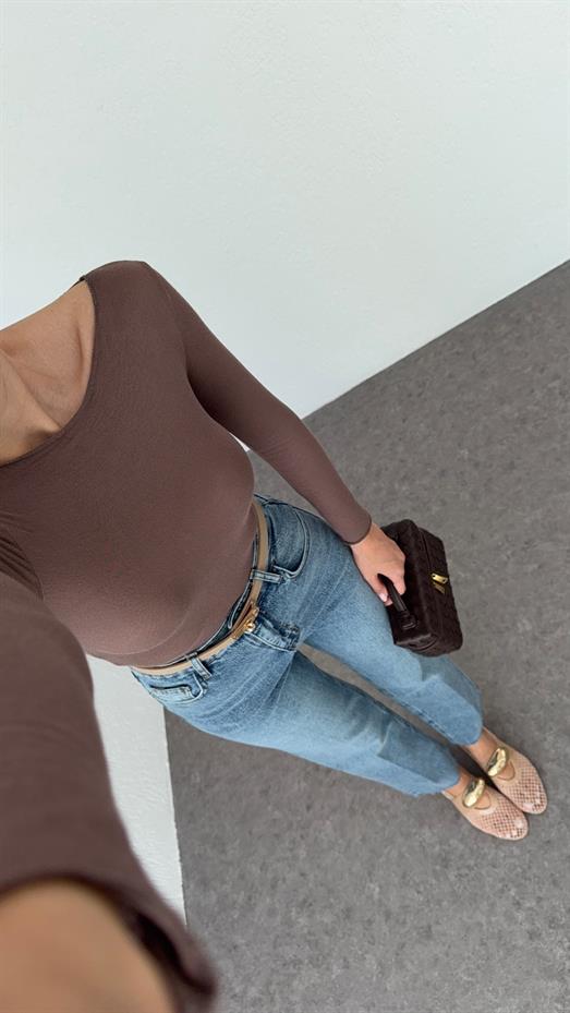 Kayık Yaka Transparan Modal Vizon Basic Bluz