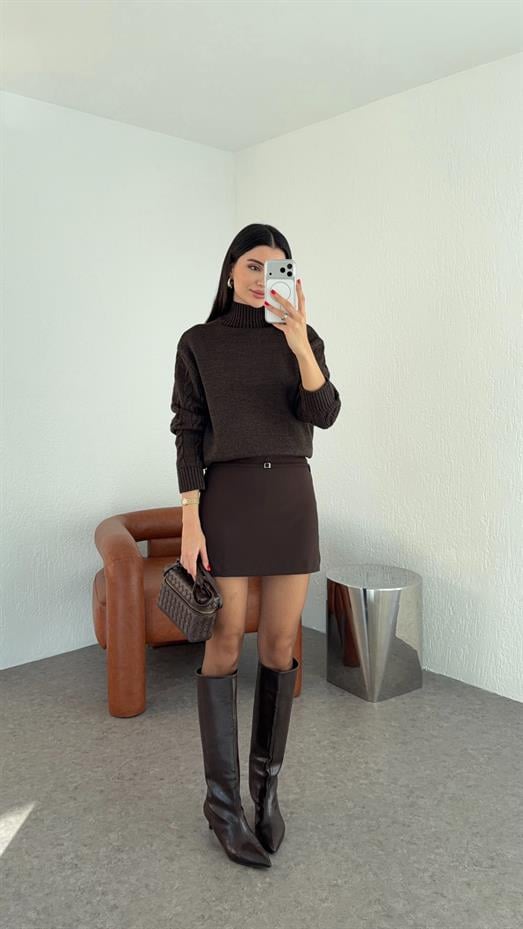 Kemerli Acı Kahve Şort Etek