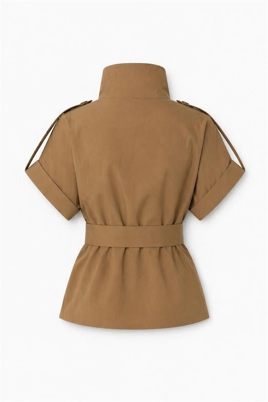 Kemerli Camel Premium Trenç Yelek