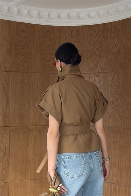 Kemerli Camel Premium Trenç Yelek