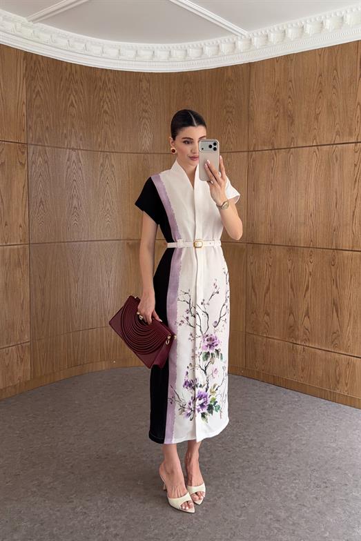Kemerli Şakayık Kimono Elbise
