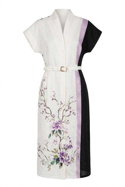 Kemerli Şakayık Kimono Elbise