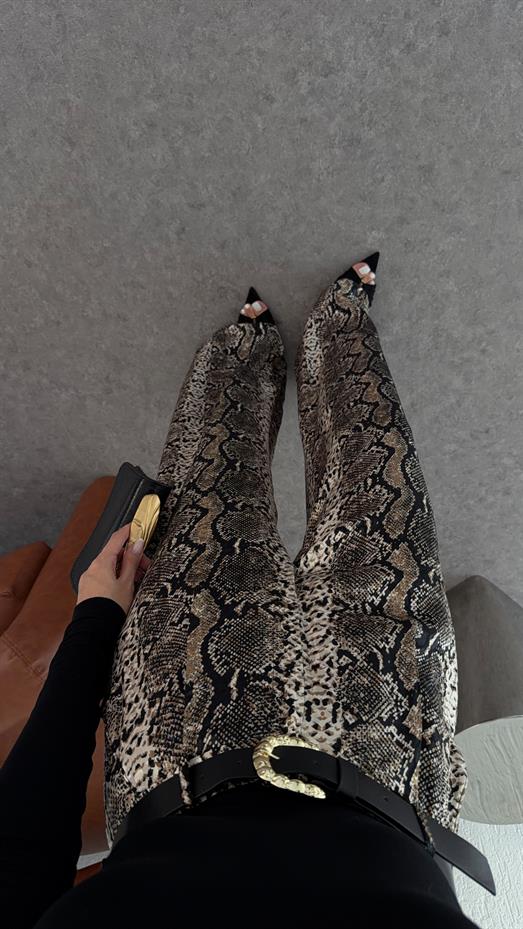 Kemerli Saten Leopar Pantolon