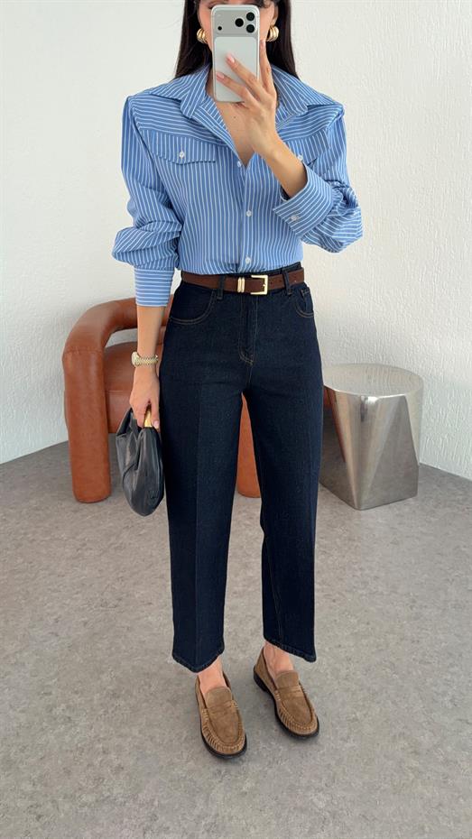 Kemerli Skatter Koyu Jean