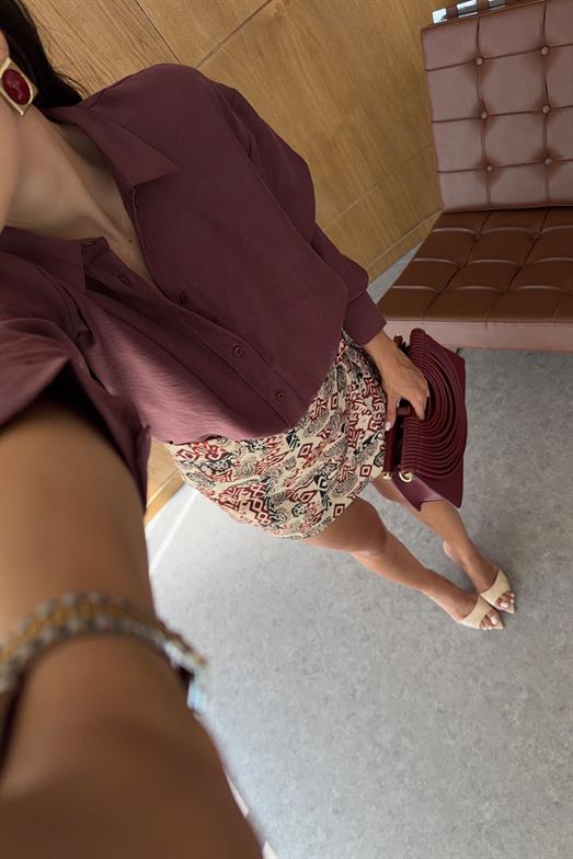 Kendinden Desenli Modal Bordo Gömlek