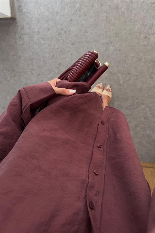 Kendinden Desenli Modal Bordo Gömlek