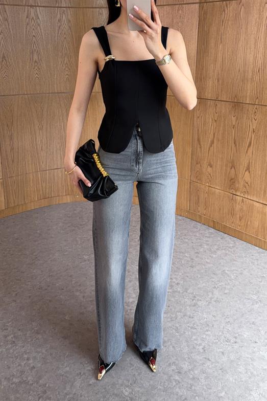 Kesik Paça Antrasit Jean