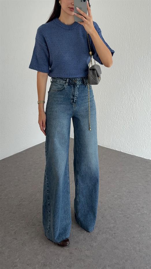 Kesik Paça Mavi Palazzo Jean