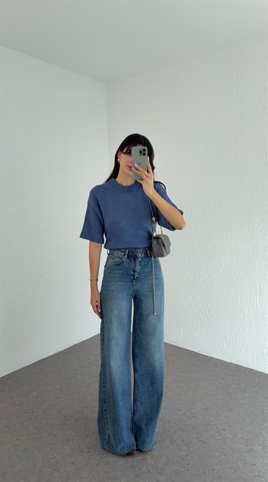 Kesik Paça Mavi Palazzo Jean