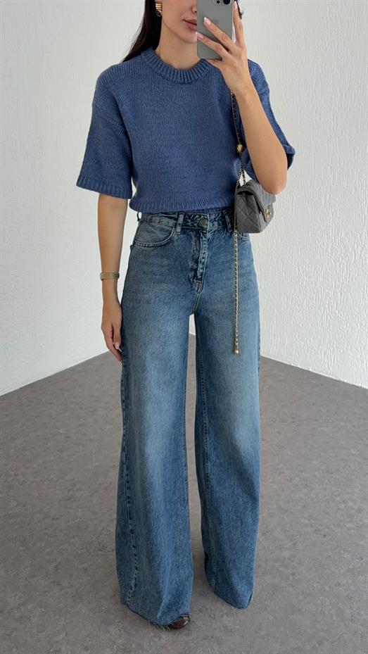 Kesik Paça Mavi Palazzo Jean