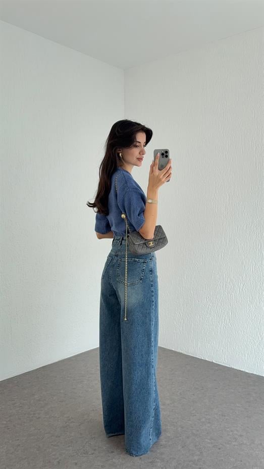 Kesik Paça Mavi Palazzo Jean