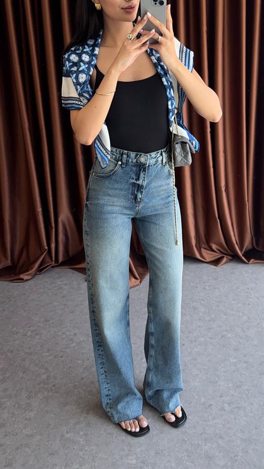 Kesik Paça Mavi Premium Jean