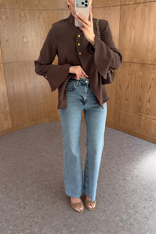 Kesik Paça Mavi Push-up Jean