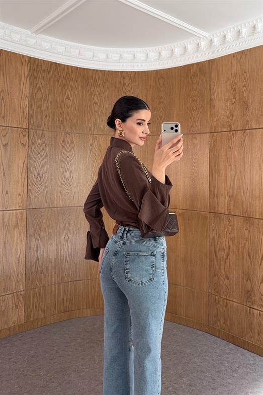 Kesik Paça Mavi Push-up Jean
