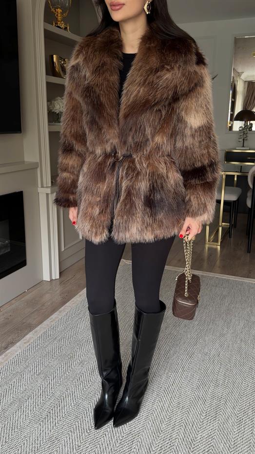 Kestane Kemerli Tüylü Özel Seri Kürk