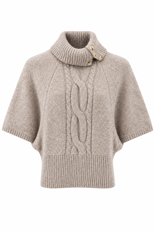 Kırçıllı Krem Retro Stil Yüksek Yaka Saç Örgü Triko Bluz