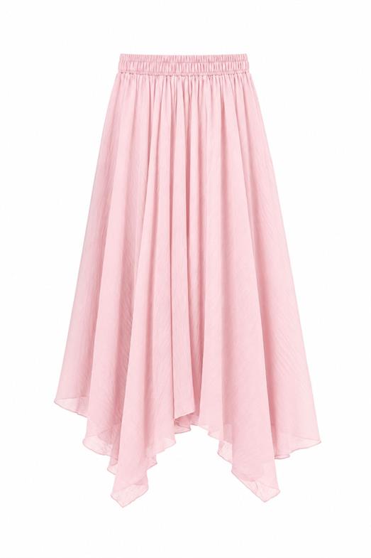 Kırışık Kumaşlı Asimetrik Pembe Etek