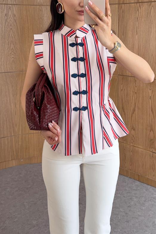 Kırmızı Çizgili Napolyon Bluz