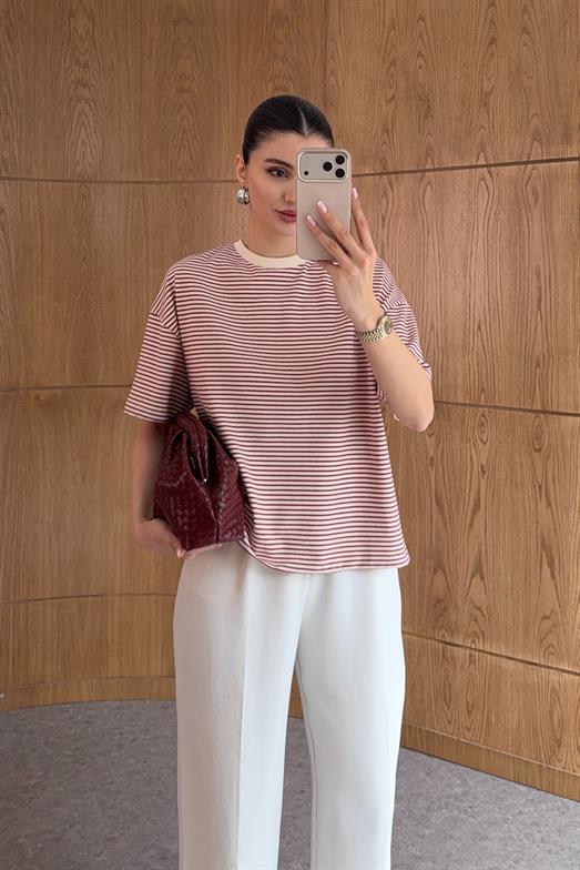 Kırmızı Çizgili Premium Tshirt
