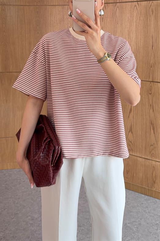 Kırmızı Çizgili Premium Tshirt