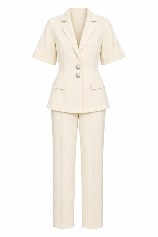 Kısa Kollu Blazer-Pantolon Sarı Takım