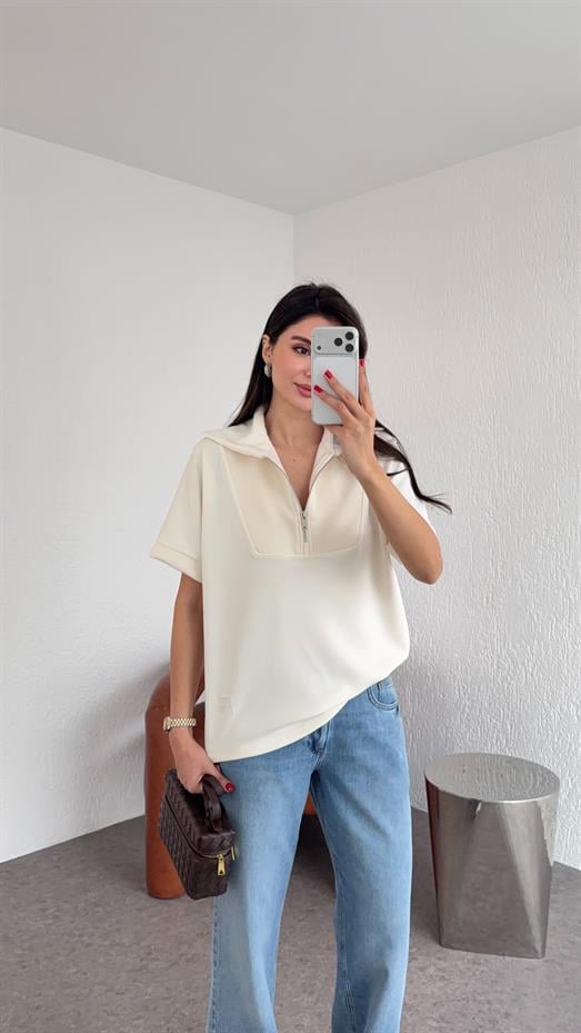 Kısa Kollu Modal Krem Sweat