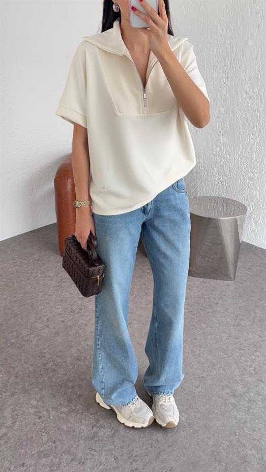 Kısa Kollu Modal Krem Sweat