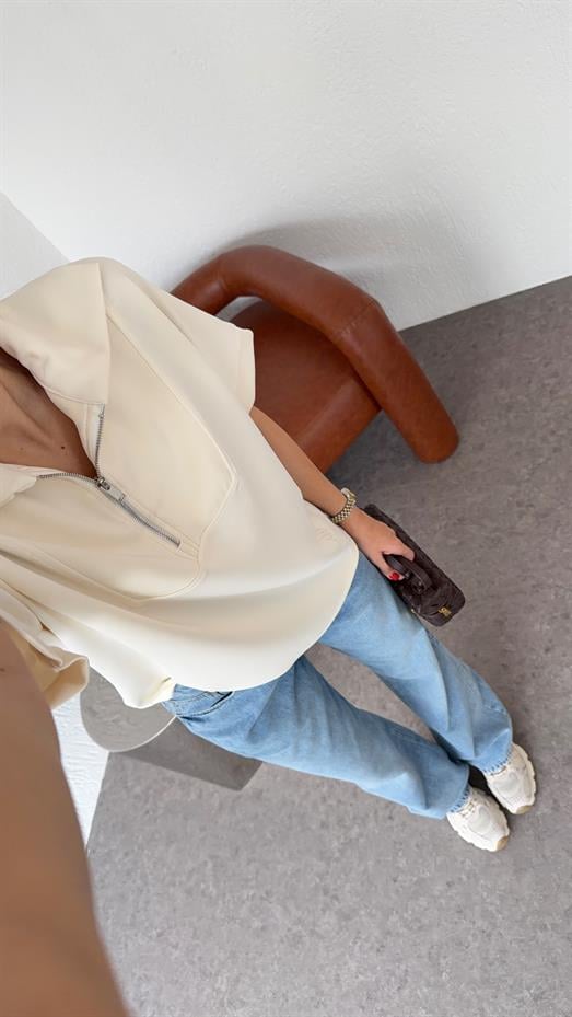 Kısa Kollu Modal Krem Sweat