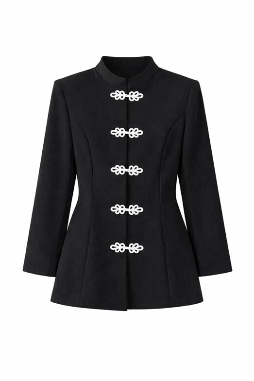 Kontrast Siyah Napolyon Ceket